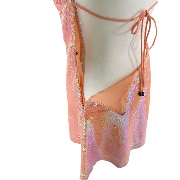 Kimchi Blue Sand Dollar Sequin Square Neck Peach Dress Size Medium Taylor Swift - Picture 9 of 16